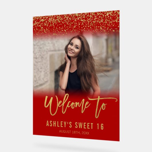 Parties scintillant Rouge or moderne Sweet 16 Phot (Angle)