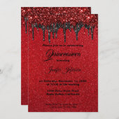 Parties scintillant rouge Quinceanera Invitation (Devant / Derrière)