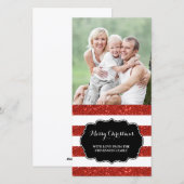 Parties scintillant rouge rayures Joyeux Carte pho (Devant / Derrière)