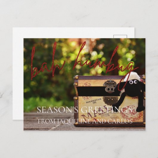 Parties scintillant Rouge Script Bah Humbug Carte  (Devant / Derrière)