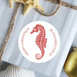 Parties scintillant Rouge Seahorse Tropical Beach<br><div class="desc">Ajoutez une vibe côtière à vos cadeaux de vacances et envoyez un mail avec ces autocollants de Noël tropicaux à cheval de parties scintillant rouge. Il y a à la fois Joyeux Noël et Mer & Salutations. Veuillez vérifier la collection pour les produits correspondants. Si vous désirez plus de produits...</div>