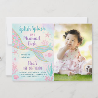 Parties scintillant Sirène Anniversaire Invitation
