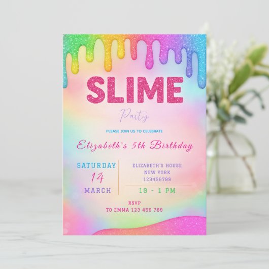 Parties scintillant Slime Anniversaire Invitation (Debout devant)