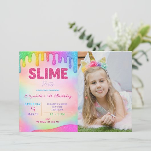 Parties scintillant Slime Anniversaire Invitation (Debout devant)