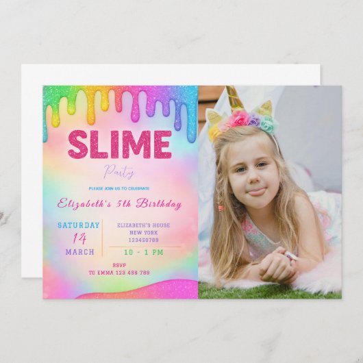 Parties scintillant Slime Anniversaire Invitation (Devant / Derrière)