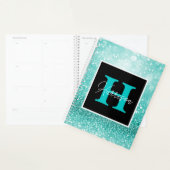 Parties scintillant Turquoise Glam Monogramme Nom  (Devant avec enveloppe)