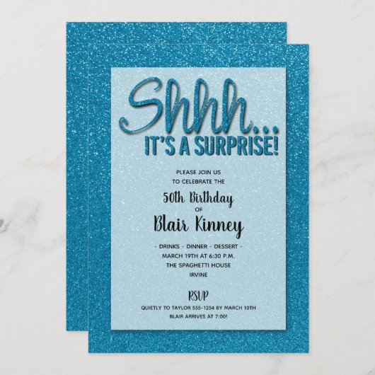 Parties scintillant Turquoise SURPRISE Invitations (Devant / Derrière)