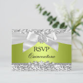 Parties scintillant verte Bow Quinceanera RSVP (Debout devant)
