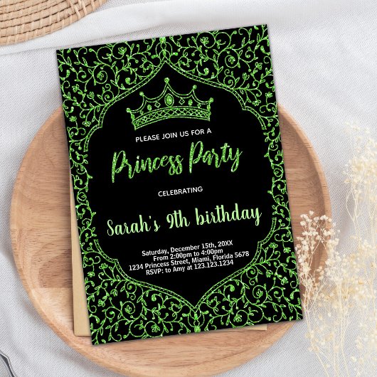 Parties scintillant verte Princesse Invitations d'