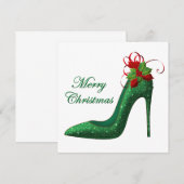 Parties scintillant verte talons Noël Carte de voe (Devant / Derrière)