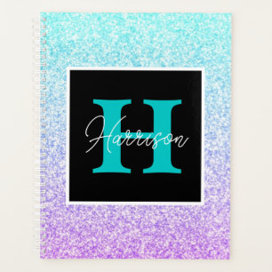 Parties scintillant violet et bleu Nom du monogram