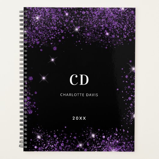 Parties scintillant violet noir initiales monogram (Devant)