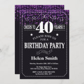 Parties scintillant violette Invitation du 40e ann (Devant / Derrière)