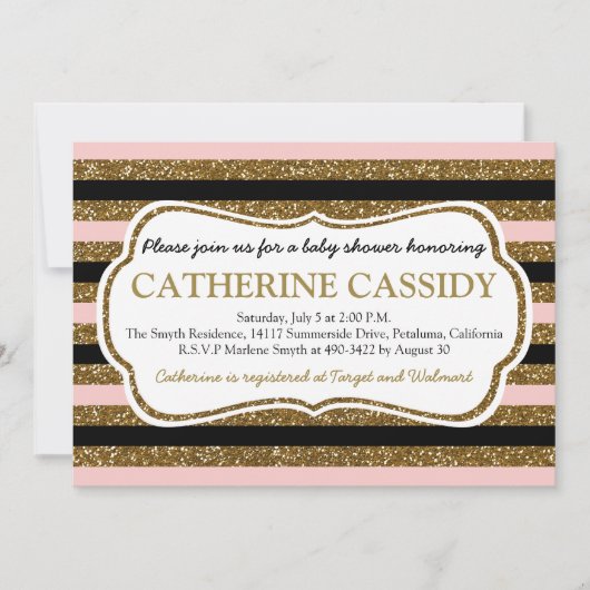 Parties scintillantes d'or, invitation de baby (Devant)