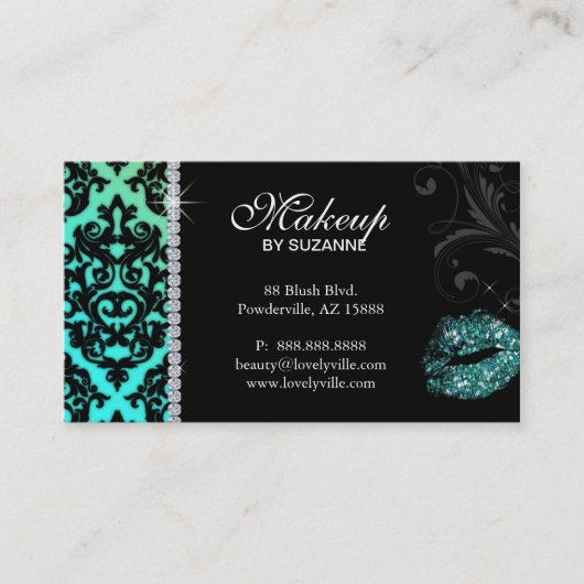 Parties scintillantes Teal de damassé de carte de (Devant)