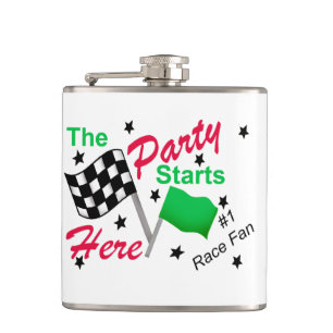 Partij begint hier Race Name Personalized Beverage Heupfles