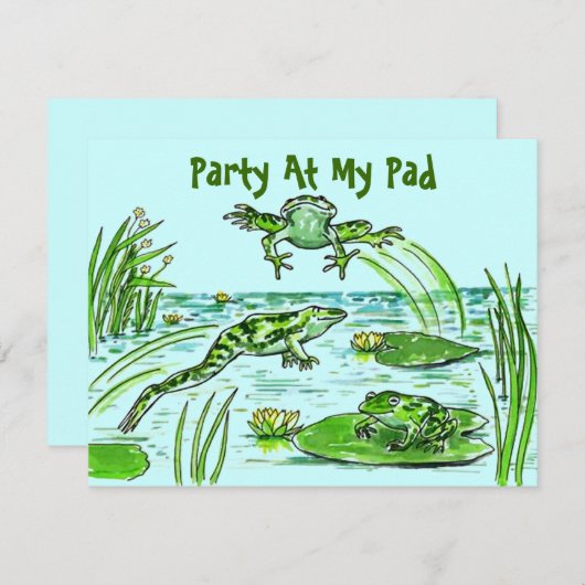 PARTIJ BIJ MIJN PAD LILY-PAD LEAPING FROGS INVITAT KAART (Voorkant / Achterkant)