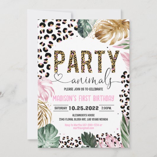 Partij Dieren Verjaardag Leopard Print Kaart (Voorkant)