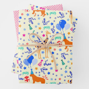 Partij dierlijk verpakkingspapier set van 3 inpakpapier vel