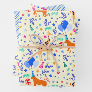 Partij dierlijk verpakkingspapier set van 3 inpakpapier vel