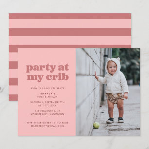 Partij roos bij Mijn Wieg 1e verjaardag Kaart