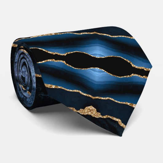Partij Stropdas Agate Navy Blue Gold Marble (Opgerold)