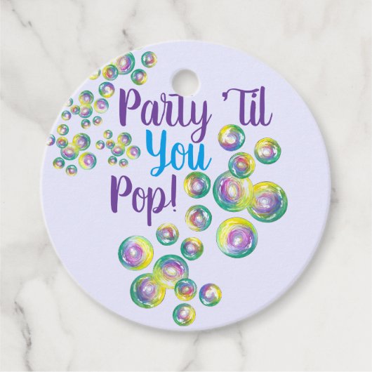 Partij Til je Pop bladerbubbels Iridescent Bedankjes Labels (Voorkant)