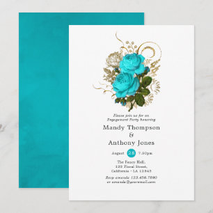 partij Turquoise en Gold Shabby Engagement Party Kaart
