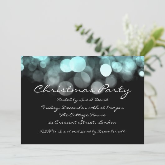 Partij Uitnodiging Elegant Blue Shimmering Lichten (Staand voorkant)