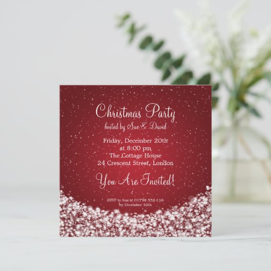 Partij Uitnodiging Elegant Night Sparkle Red (Staand voorkant)