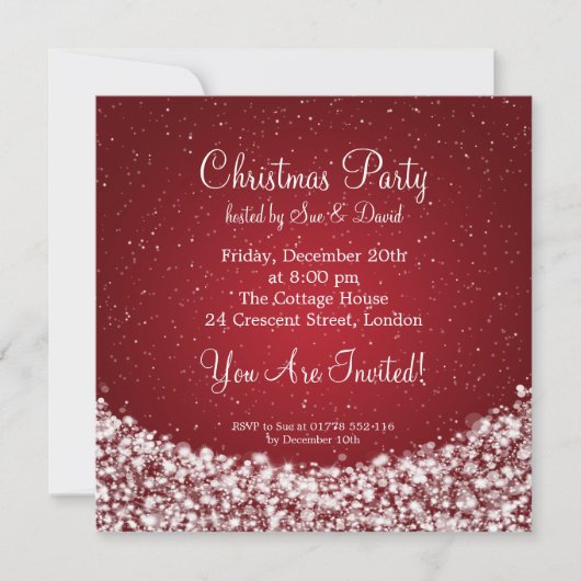 Partij Uitnodiging Elegant Night Sparkle Red (Voorkant)