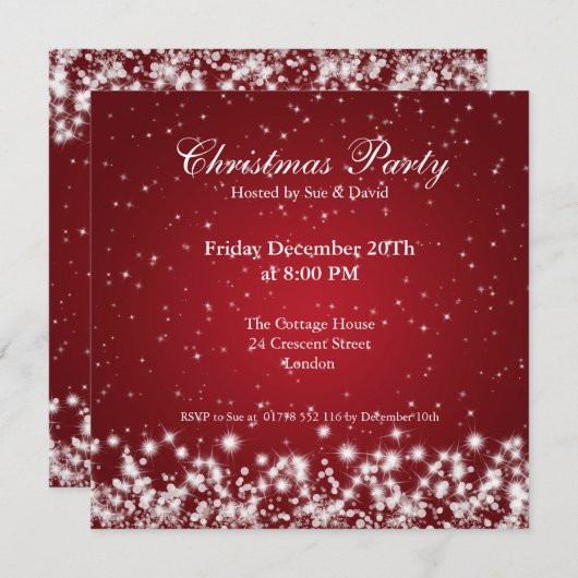 Partij Uitnodiging Elegant Sparkle Custom Red (Voorkant / Achterkant)