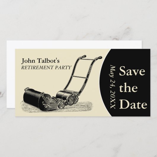 PARTIJ van de Pensionering LawnMower sparen Datum Save The Date (Voorkant / Achterkant)
