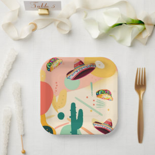 Partij van Tacos en Sombreros Papieren Bordje