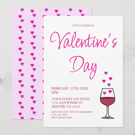 Partij voor de Valentijnsdag van wijn Kaart (Voorkant / Achterkant)