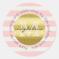 Partij voor het Monogram Gold Glitter Pink Stripes