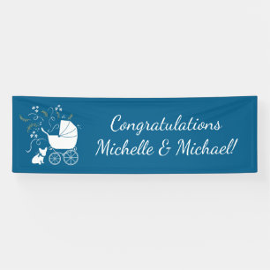 Partij voor het thema Bulldog - Baby shower Blue Spandoek