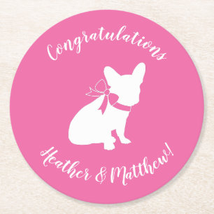 Partij voor het thema Bulldog - Baby shower roze Ronde Kartonnen Onderzetter