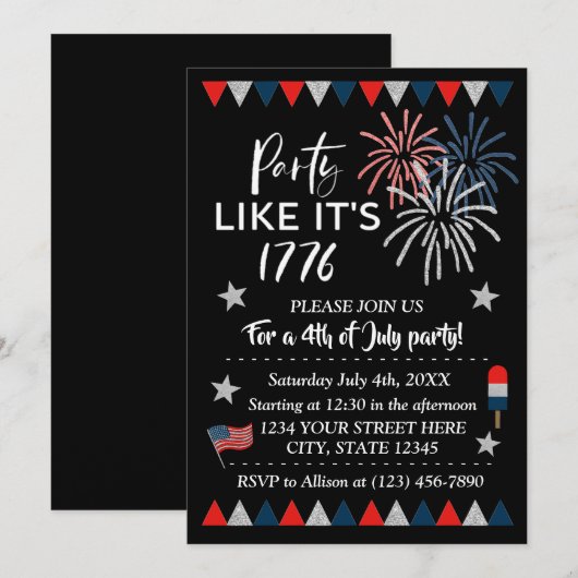 Partij zoals het 1776 // 4de van de Partij van jul Kaart (Voorkant / Achterkant)