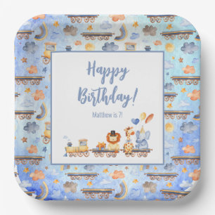 Partijdieren op Train Kind Oerwoud Happy Birthday Papieren Bordje