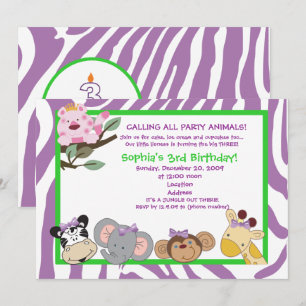 PARTIJDIEREN Zebra 3RD Birthday Oerwoud 5x7 Kaart