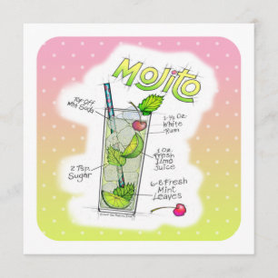 PARTIJINVITATIES - MOJITO RECIPE COCKTAIL ART KAART