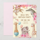 partijroze uitnodiging voor geboorte (Voorkant / Achterkant)