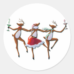 PARTIJTIJD DANCING REINDEER by SHARON SHARPE Ronde Sticker
