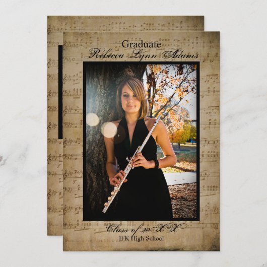 Partition avec photos - Faire-part de graduation (Devant / Derrière)