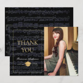 Partition Musique Noir & Or Photo Carte de remerci (Devant / Derrière)