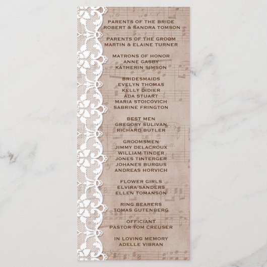 Partition romantique & Programme de mariage de den (Dos)