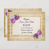 Partition Rose violet Enregistrer la date Carte po (Devant / Derrière)