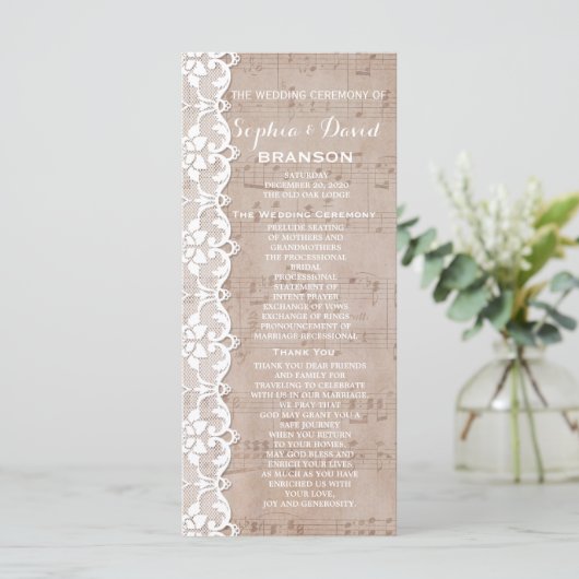 Partition vintage & Programme de mariage dentelle (Debout devant)