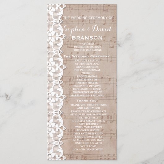 Partition vintage & Programme de mariage dentelle  (Devant)